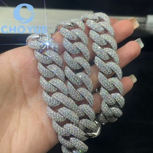 Fashion 925 Silver Moissanite Necklaces 18MM 3 Rows Cuban Link <b>Chain</b> for Men Hip Hop <b>Iced</b> <b>Out</b> Jewelry Pass Diamond Tester GRA - Product Image 3