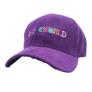 <b>Purple</b> Corduroy Baseball Cap Embroidered AST WORLD Logo 6-Panel Fitted Unisex Casual <b>Hat</b> - Product Image 1