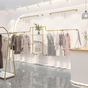 Duvar montaj kadın giyim mağazası vitrin rafları paslanmaz çelik altın elbise vitrin rafı çocuklar için giysi ekran rafları - Product Image 2