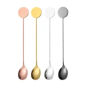 Bar Accessories Food- graded Stainless Steel Bar Spoon with Round Paddle Coffee Stir Drink Spoon Stirrer