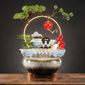 Rueda de Agua Decorativa Creativa de Cerámica Pintada a Mano con Agua Corriente y Peces de la Suerte para Adornos, Bomba de Agua Circulante para el Hogar - Product Image 4