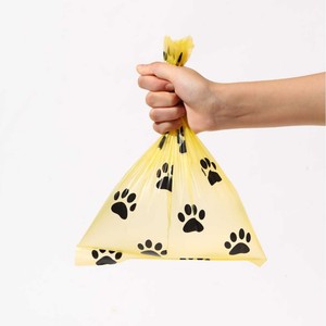 Sacs à déjections canines biodégradables jaunes avec motif patte, épais, portables, pour l'élimination des déchets d'animaux, 15 rouleaux, écologiques - Product Image 4