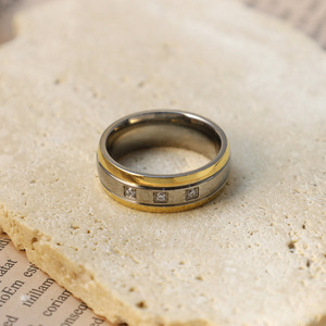 Pure <b>Titanium</b> <b>Ring</b> Geometric Shape Gold Inlay Channel Setting Women's Jewelry Everyday Wear - Product Image 2