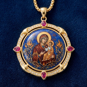 Pendentif religieux en laiton non brûlé, Vierge Marie, amulette de protection pour la <span class=keywords><strong>maison</strong></span>, peint à la main, cadeau de protection pour pompier, chaîne Figaro - Product Image 1