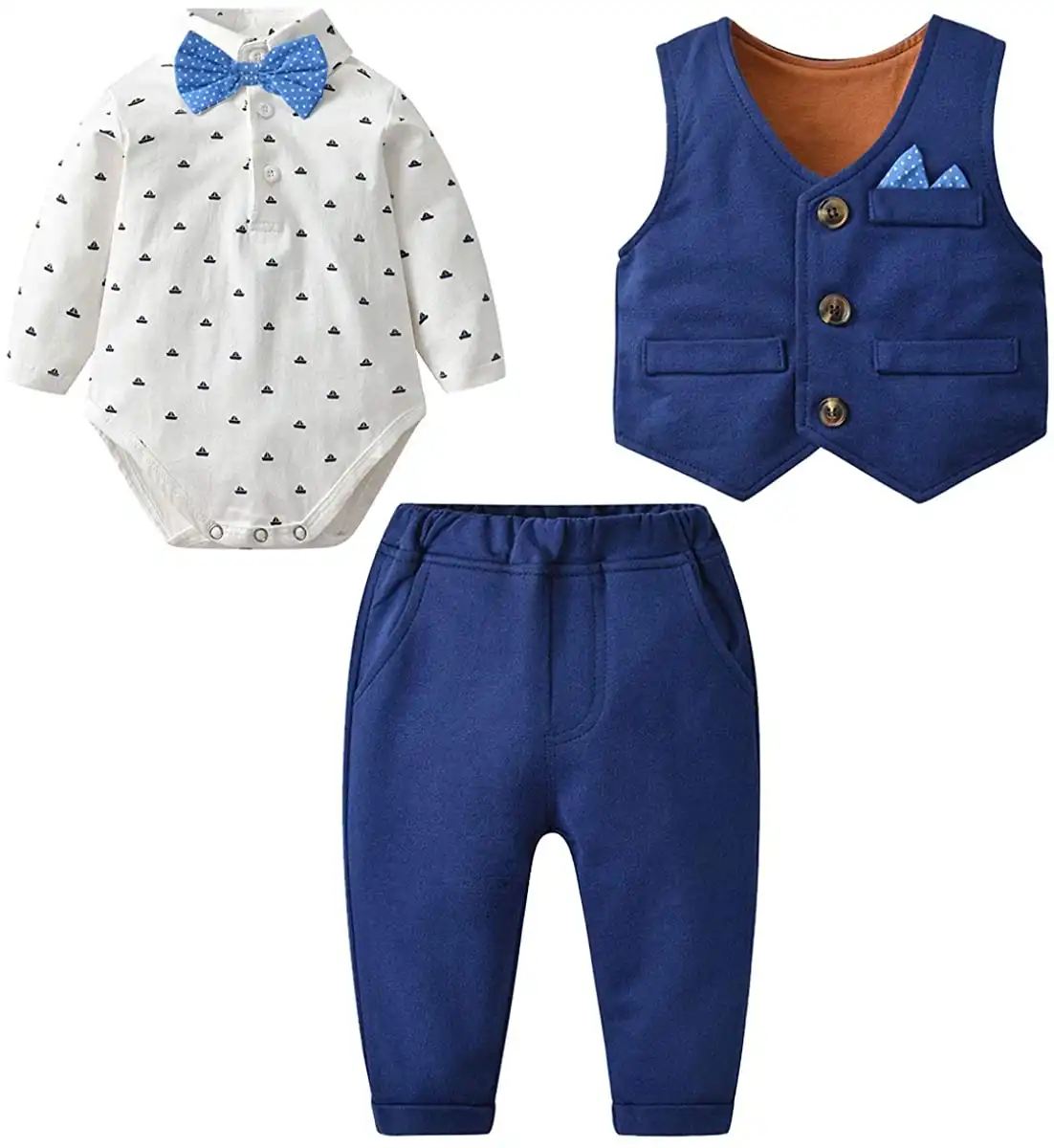 Для маленьких мальчиков; Комплект из 3 предметов деловой наряд костюм с бантиками жилетка, деловой мужской костюм-смокинг