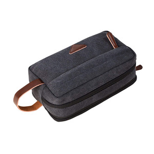 Neceser de lona con logotipo personalizado de fábrica para hombre, Kit Dopp de viaje de gran capacidad, organizador de cosméticos portátil con asa de agarre - Product Image 4