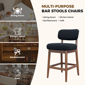 Tabourets de bar de luxe de style mid-century modern en bouclette avec structure en bois massif et repose-pieds pour bar à domicile et comptoirs de cuisine - Product Image 3