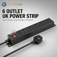 PDU professionnelle britannique à 6 prises commutées, 1U, montable en rack, en aluminium robuste pour serveur