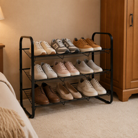 Étagère à chaussures empilable à 3 niveaux Étagère à chaussures empilable coudée Étagère de rangement de chaussures en maille métallique pour la maison