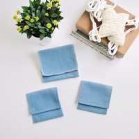 Pochette en toile bleu ciel recyclable OEM pour bijoux, sac cadeau pour boucles d'oreilles et bagues avec logo personnalisé