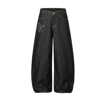 Nouveau style de jeans américains de couleur unie avec broderie camouflage et design de couteau courbé, pantalon ample à jambes larges