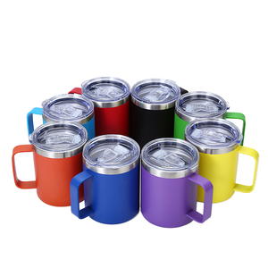 Mug à bière à double paroi en acier inoxydable de 12 oz, 14 oz, 24 oz, design moderne, avec poignée thermolaquée, tasse à café portable pour le bureau - Product Image 3