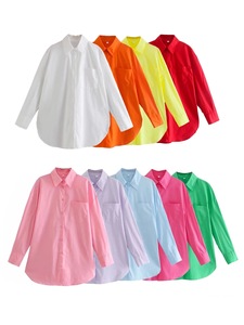 Autunno 2022 New Euro American 14 Color Pocket Decoration camicia Basic a maniche lunghe da <span class=keywords><strong>donna</strong></span> - Product Image 2