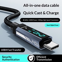 Câble de données USB4 en alliage d'aluminium tressé 240W avec affichage numérique USB-C vers Type-C pour téléphones mobiles, charge rapide et transmission de données