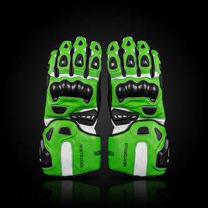 Guantes de Motociclismo de Cuero Verde de Alta Visibilidad con Protección Rígida en los Nudillos, Unisex, Dedos Completos - Product Image 5