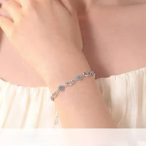 Offerta Speciale Bracciale in Argento Sterling 925 con Doppio Cuore di Cristallo Acquamarina Lucido e Rosa Blu per Donna Regalo Delicato per Matrimonio e Amanti - Product Image 5