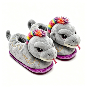 Customized Cute <b>Rainbow</b> <b>Friends</b> <b>Plush</b> Slippers Black With <b>Rainbow</b> Hair And Gold Embroidery Unisex For Ages 14+ - Product Image 2