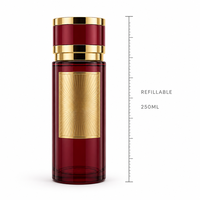 Flacon de parfum vide personnalisé en verre 250 ml, noir mat avec capuchon doré style arabe, atomiseur rechargeable en gros, logo personnalisé