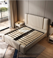 Lit Queen Size de style italien moderne, cadre de lit King Size en acier inoxydable, cuir véritable, lit Queen de luxe