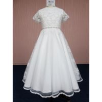 30 Robes de Première Communion Blanches Magnifiques en Dentelle Rétro avec Grand Nœud en Satin et Voile en Dentelle, Robe de Baptême pour Filles