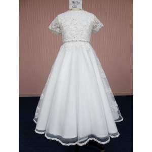 30 دانتيل ريترو رائع كبير ساتين القوس الأبيض أول فساتين بالتواصل المقدسة مع الدانتيل الحجاب مجموعة ثوب التعميد للأطفال فتاة - Product Image 5