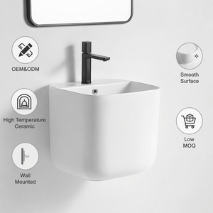 Lavabo Rettangolare in Ceramica da <span class=keywords><strong>Bagno</strong></span>, Design Sospeso, Bianco Lucido, Semi-piedistallo - Product Image 1