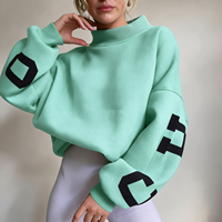 Sweat-shirt oversize pour femme à col montant, imprimé 3D en relief, en molleton de coton, pull décontracté