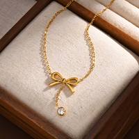 Collier Pendentif Nœud Papillon en Acier Inoxydable avec Zircon, Colliers Tendance pour Femme, Idéal pour le Quotidien, les Rendez-vous et les Mariages