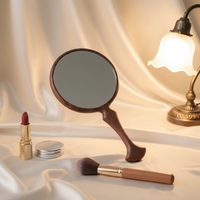 Miroir de maquillage portable moderne en bois avec cadre en aluminium, écran intégré en plastique PET, doublure 100 % coton pour une fraîcheur durable