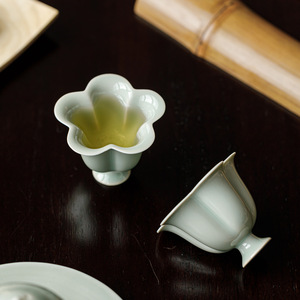 Guanlan Ceramics High Foot Plum Blossom Tea Cup Banana Moonlight Porcelain Small <b>Teacup</b> For Afternoon Tea New Chinese Style - Product Image 4