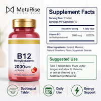 Comprimés à croquer sublinguaux de Vitamine B12 Méthylcobalamine – Soutien Beauté, Végétalien, Sans Gluten – Complément pour Adultes et Adolescents