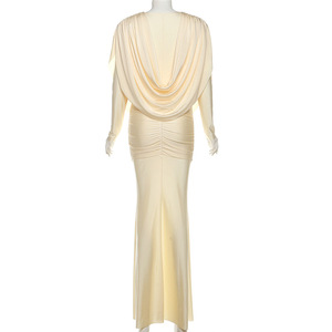2026 elegante Maxi abito Casual da donna girocollo manica lunga plissettato in Spandex materiale popolare ora - Product Image 6