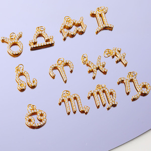 Mode 18K PVD Plaqué Or CZ Cubique Zircone Cristal Zodiaque <span class=keywords><strong>Horoscope</strong></span> Signe En Acier Inoxydable Pendentif Charmes pour Chaîne Collier - Product Image 3