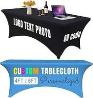 Nappe personnalisée en polyester sans plis avec sublimation par transfert thermique, chemin de table et ensemble nappe avec logo pour événements marketing