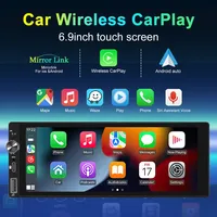 Pemutar Multimedia mobil, 6.9 "Universal 1 Din tanpa kabel Android Auto Radio FM Stereo 1Din MP5 penerima kamera