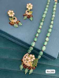 Ensemble de collier long en perles avec boucles d'oreilles, bijoux fantaisie pour mariage, produit artisanal en gros - Product Image 4