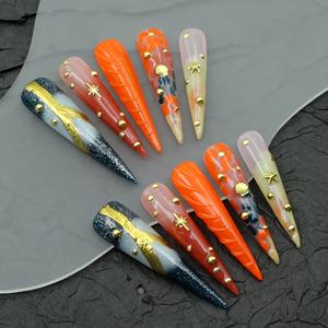 Precio de fábrica al por mayor, uñas postizas de diseño artesanal, uñas a presión, 10 unidades, uñas acrílicas postizas 3D con forma de ataúd, personalizadas - Product Image 2