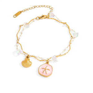 สร้อยคอแบบหลายชั้น ธีมมหาสมุทร จี้รูปปลาดาวและเปลือกหอย สีทองประดับมุก หลายเส้น แฟชั่นเครื่องประดับ ของขวัญ - Product Image 5