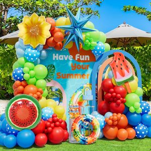 Kit de guirlande d'arche de ballons tropicaux d'été en gros, comprenant des ballons en feuille d'éclatement de pastèque <span class=keywords><strong>soleil</strong></span> et des ballons rouges et bleus - Product Image 1