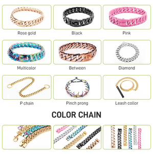 Chaîne de chien à maillons cubains de luxe personnalisée en acier inoxydable 304 réglable or/argent/noir/rose/jaune/bleu Petsign - Product Image 4