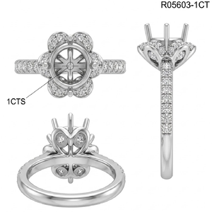Flower Shape 18K Solid White Gold Diamond Engagement Ring Pave Setting Women's Classic Fine Jewelry Solitaire Semi Mount - Product Image 6