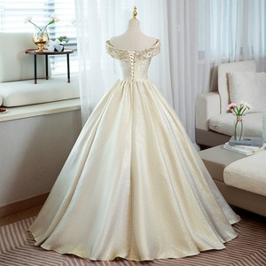 Champagne Off Shoulder Evening Gown Women Stage <b>Performance</b> Dress Ball Gown Formal <b>Wear</b> Adult Size One - Product Image 2