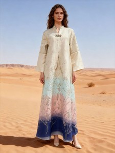 Robes en stock, tissu jacquard de luxe avec broderie dégradée, robes élégantes et fraîches, style polyvalent, robes maxi pour femmes - Product Image 2