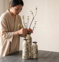 Vase en céramique brûlée à haute température, effet craquelé vintage, style Wabi-Sabi, décoration de ferme américaine, centre de table pour salon et bureau