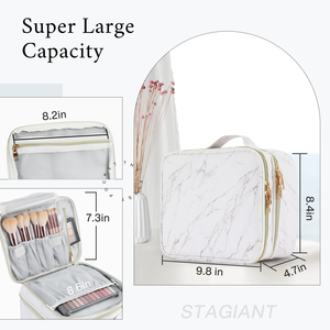 Leather Travel Cosmetic Bag Double Layer Makeup Organizer Bags Waterproof <b>Toiletry</b> <b>Storage</b> Bag Portable Make up Carry Pouch - Product Image 4