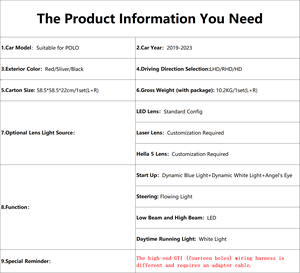 Faro LED 12V 50W per VW <span class=keywords><strong>Polo</strong></span> 6 MK6 GTI 2019-2024, Aggiornamento con Indicatore Sequenziale, DRL Dinamico, Lente Proiettore, Kit di Retrofit - Product Image 2