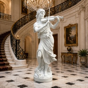 Sculpture personnalisée <span class=keywords><strong>de</strong></span> musicienne violoniste en marbre – Sculpture néoclassique sur mesure <span class=keywords><strong>de</strong></span> femme musiciste avec base en vigne Bacchique pour intérieurs <span class=keywords><strong>de</strong></span> luxe - Product Image 4