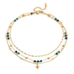 Layered Geometric <b>Necklace</b> 18K Gold Plated Natural Stone Star Pendant Multi Strand Chain Yiwu Gift Jewelry - Product Image 5
