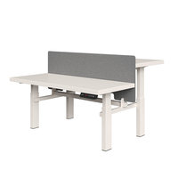 Table de travail moderne relevable pour deux personnes avec cloison, bureau double électrique réglable en hauteur en bois massif pour ordinateur, bureau de personnel avec écran blanc