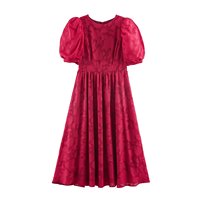 TAOP&ZA Nouvelle Collection Été 2026 – Robe Longue Midi Chic et Élégante à Col Rond, Manches Courtes Bouffantes, Coupe Ajustée, Couleur Unie 10605